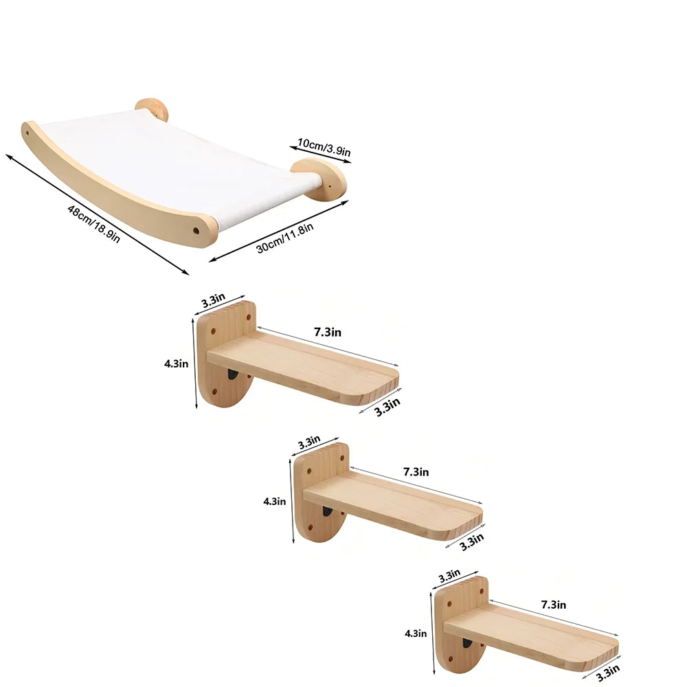 CWV Cat Wall Mounted Hammock And Stairway Climbing Shelf