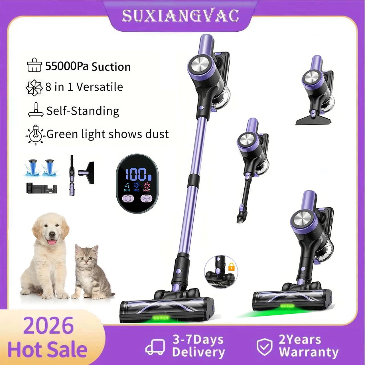 SUXIANGVAC 500W Cordless Vacuum Cleaner With Smart LED Display