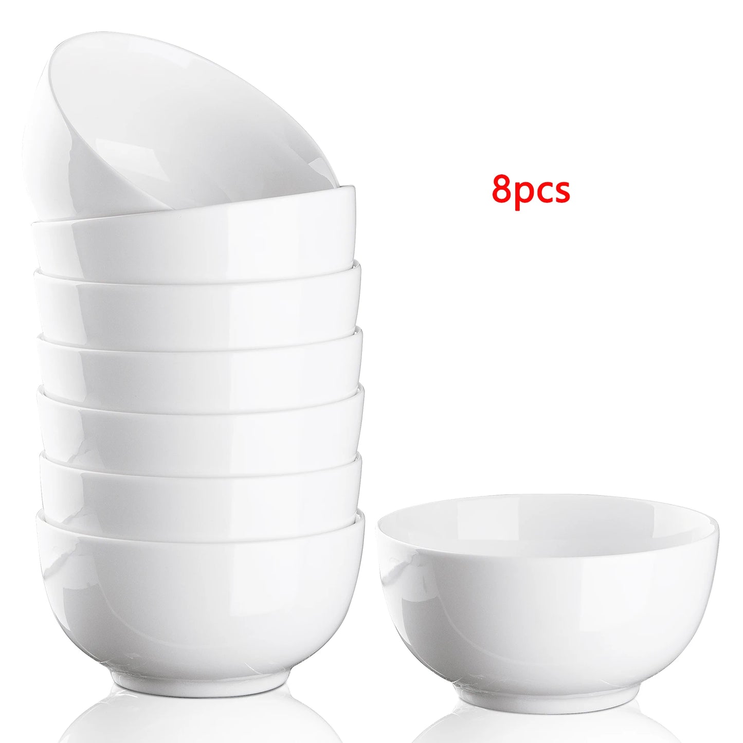 Porcelain Bowls Set Eight Pack Premium White Ceramic Microwave Dishwasher Safe