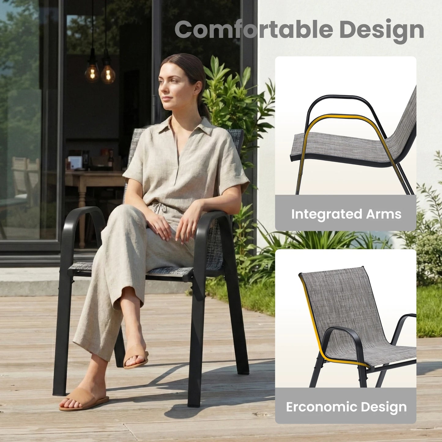 Outdoor Dining Set With Round Table And Six Chairs