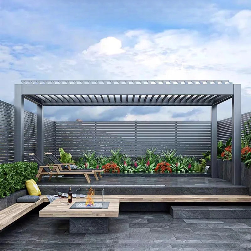 Aluminum Pergola With Electric Louvered Gazebo For Outdoor Sunshade