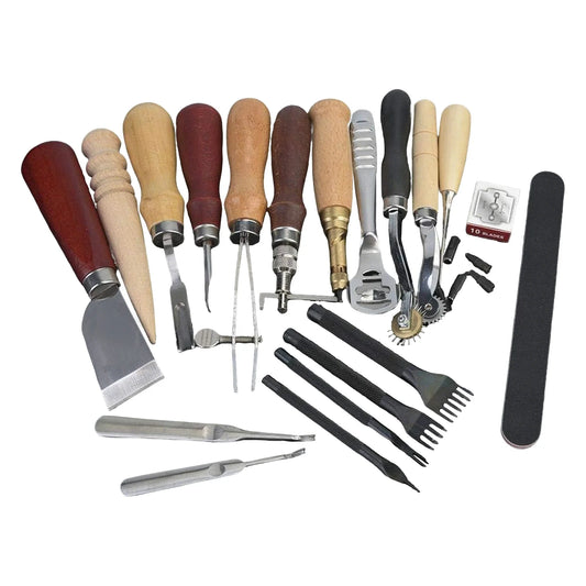 Bymaocar Leather Tools Kit 19 Pcs With Stainless Steel Blades