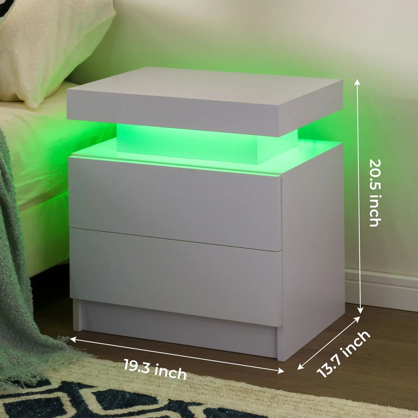 Cubehom Nightstand Set of 2 with LED Drawers for Bedroom