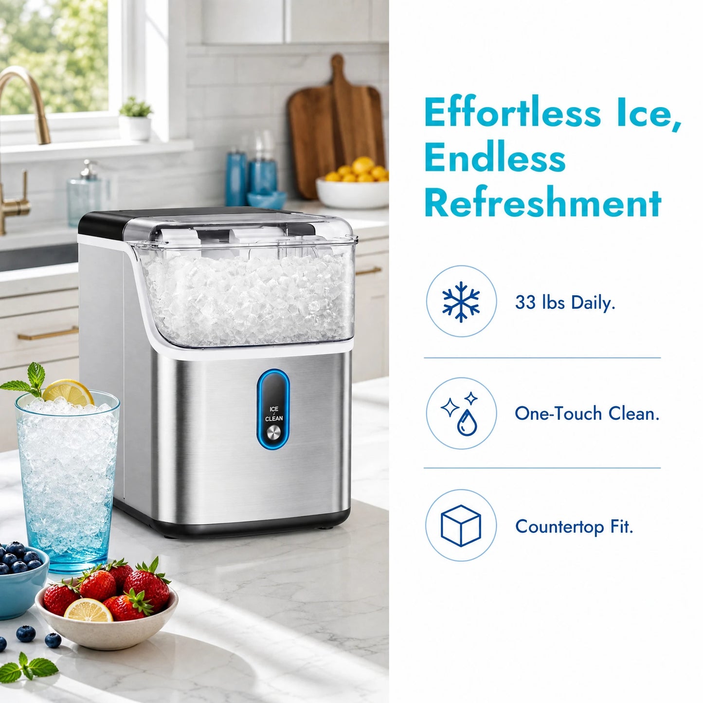 Philergo Nugget Ice Maker Countertop Pebble Ice 33 Lbs Output