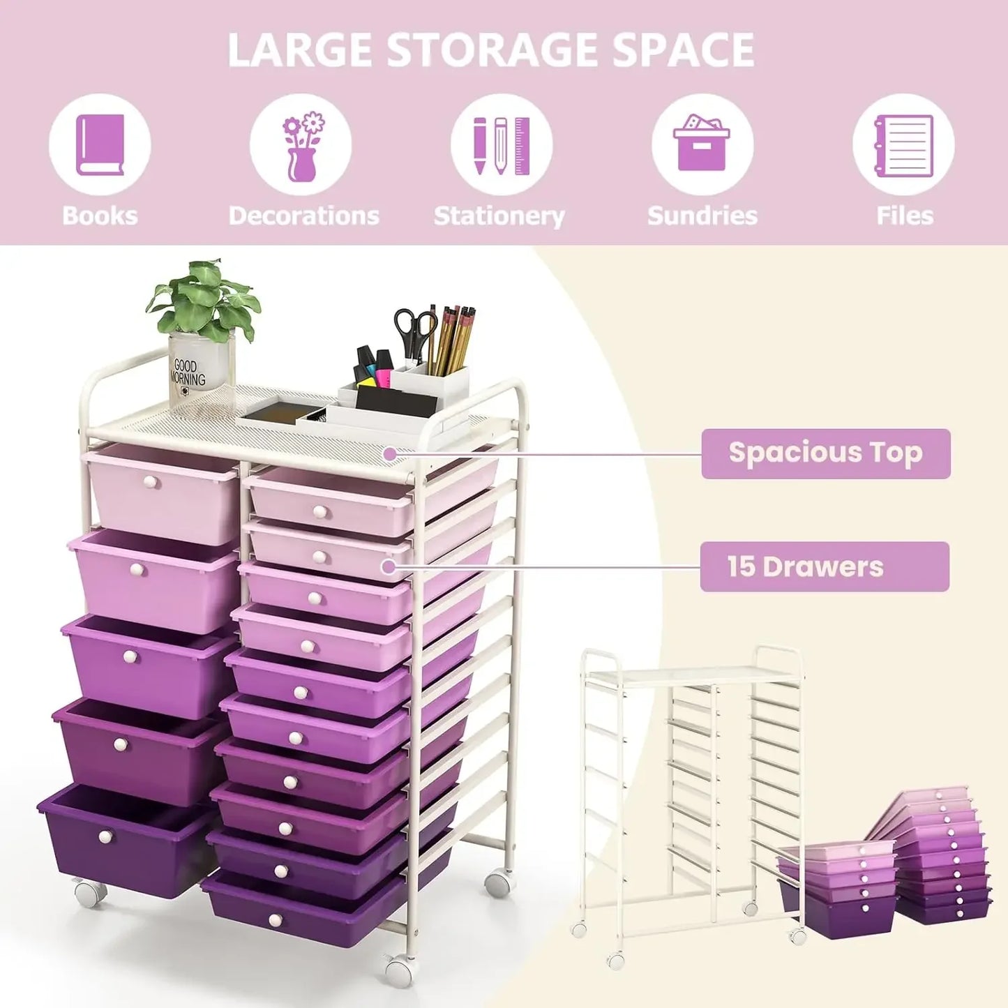 15 Drawer Rolling Storage Cart For Craft, Office And School