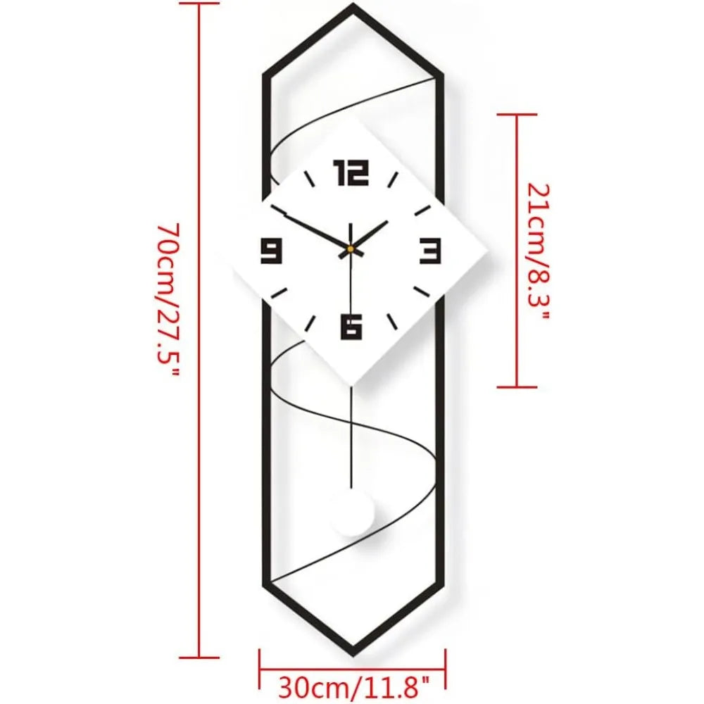 Swing Quartz Silent Wall Clock Metal Modern Pendulum Decor Clock