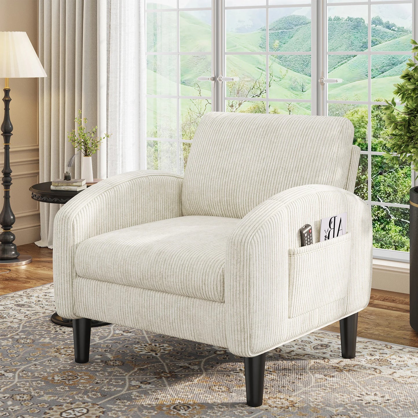 EnHomee Mid Century Modern Fabric Armchair With Side Pockets