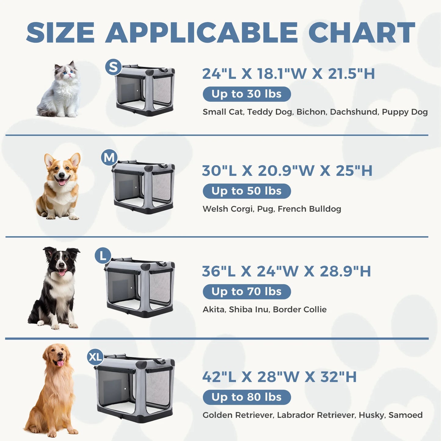 JHK 600D Oxford Foldable Dog Crate With Three Doors Indoor