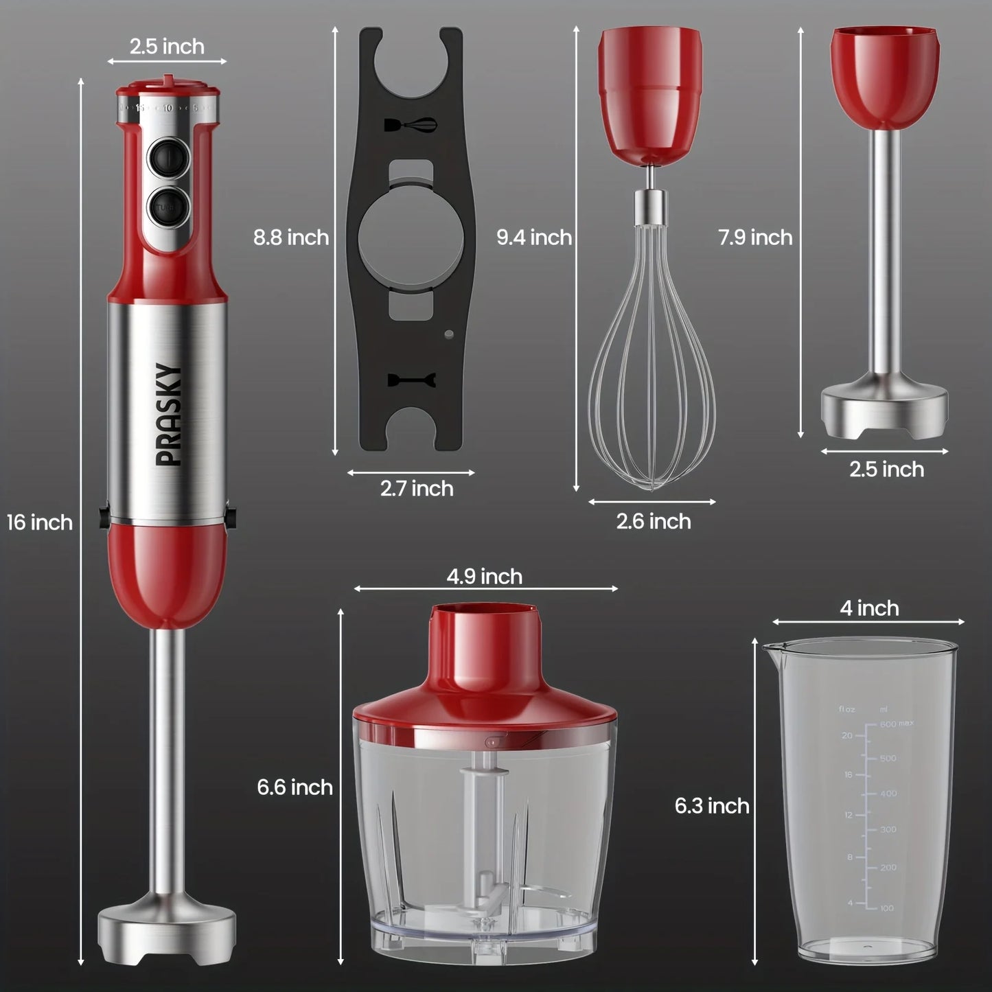 Prasky 5-In-1 Handheld Immersion Blender With Chopper And Whisk