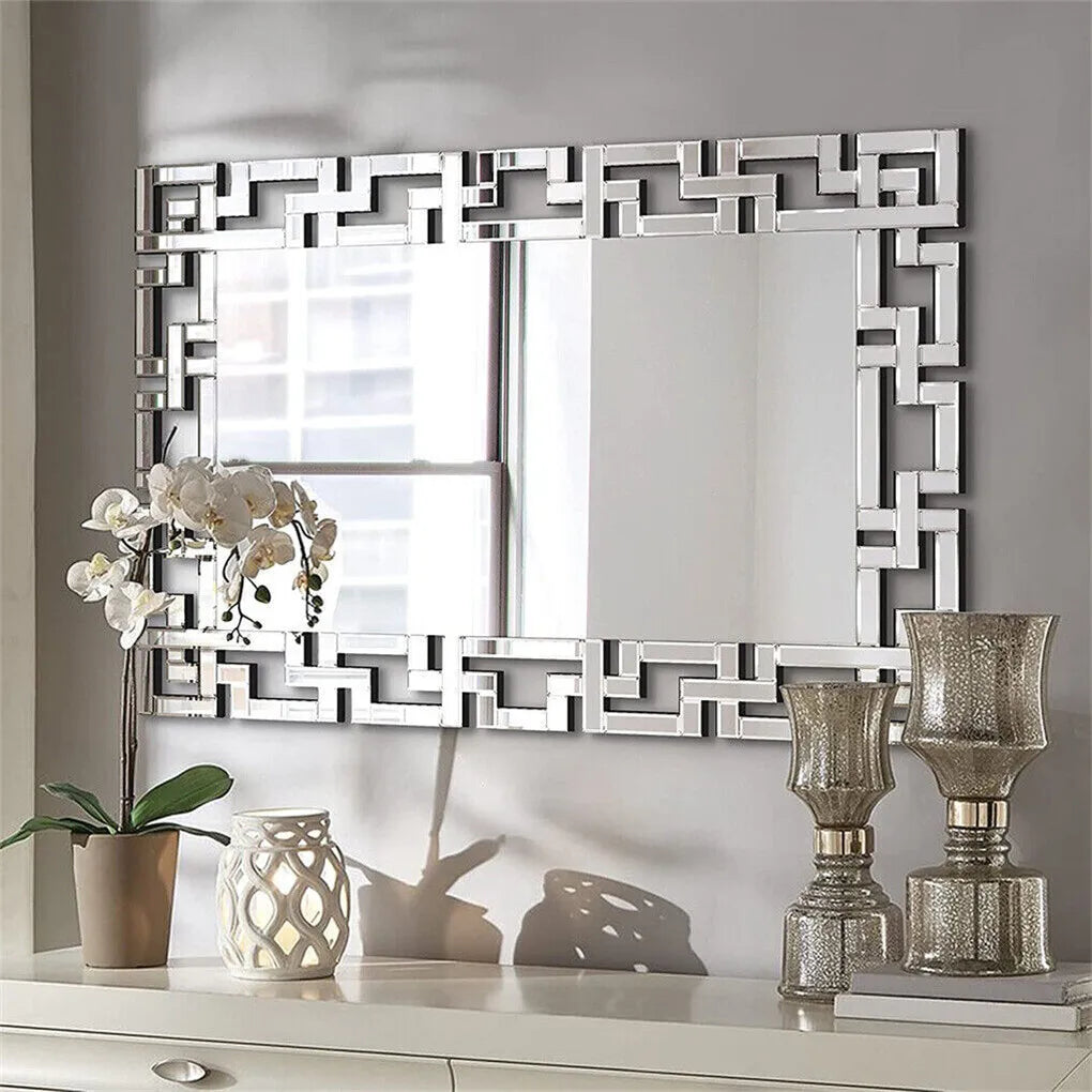 Rectangle Silver Beveled Glass Wall Mirror For Living Room