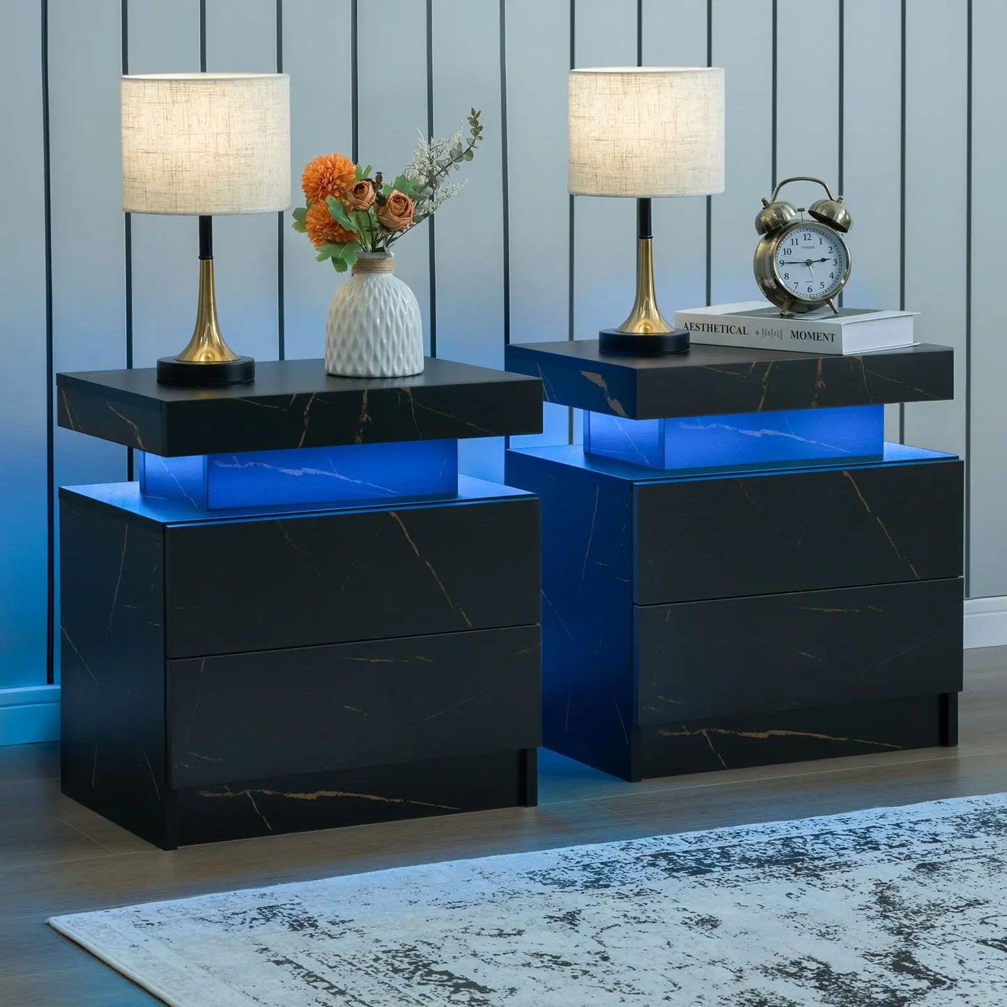 Cubehom Nightstand Set of 2 with LED Drawers for Bedroom