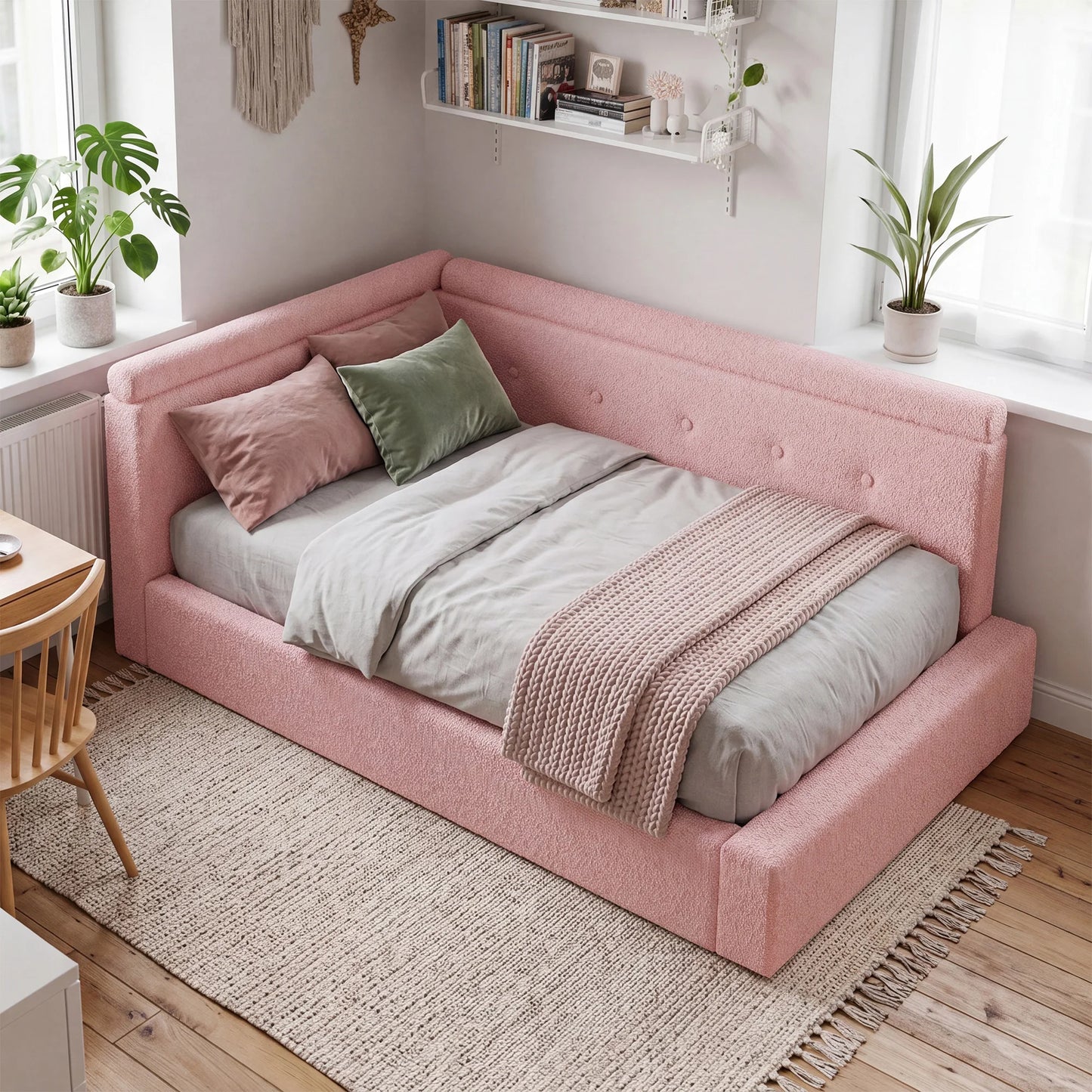 EnHomee L Shaped Cloud Bed Frame Anti Collision Foam Padding
