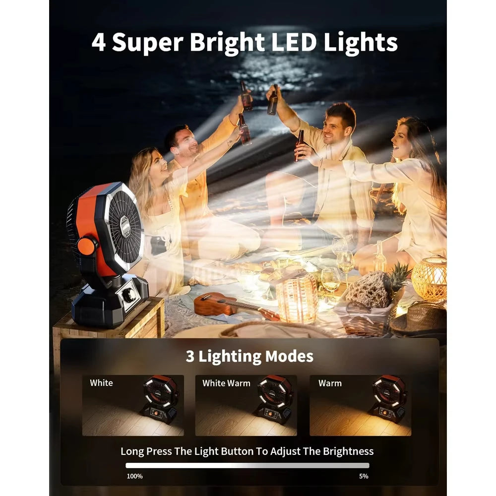 ColdSky Camping Fan With LED Lantern, 8 Speeds, 20000mAh Battery