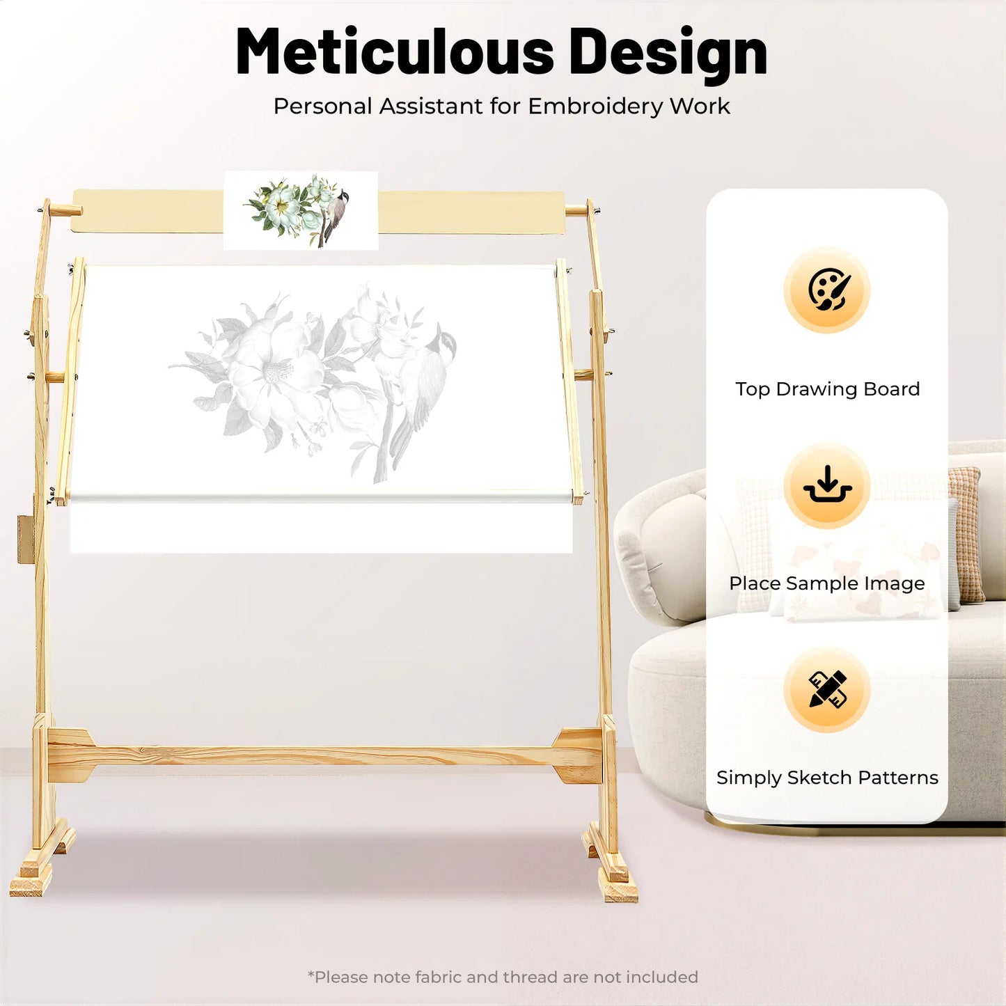 360° Adjustable Embroidery Stand Holder Frame Pine Wood Height 5 Gears Craft Cross Stitch Sewing Needlework Tool Floor Standing