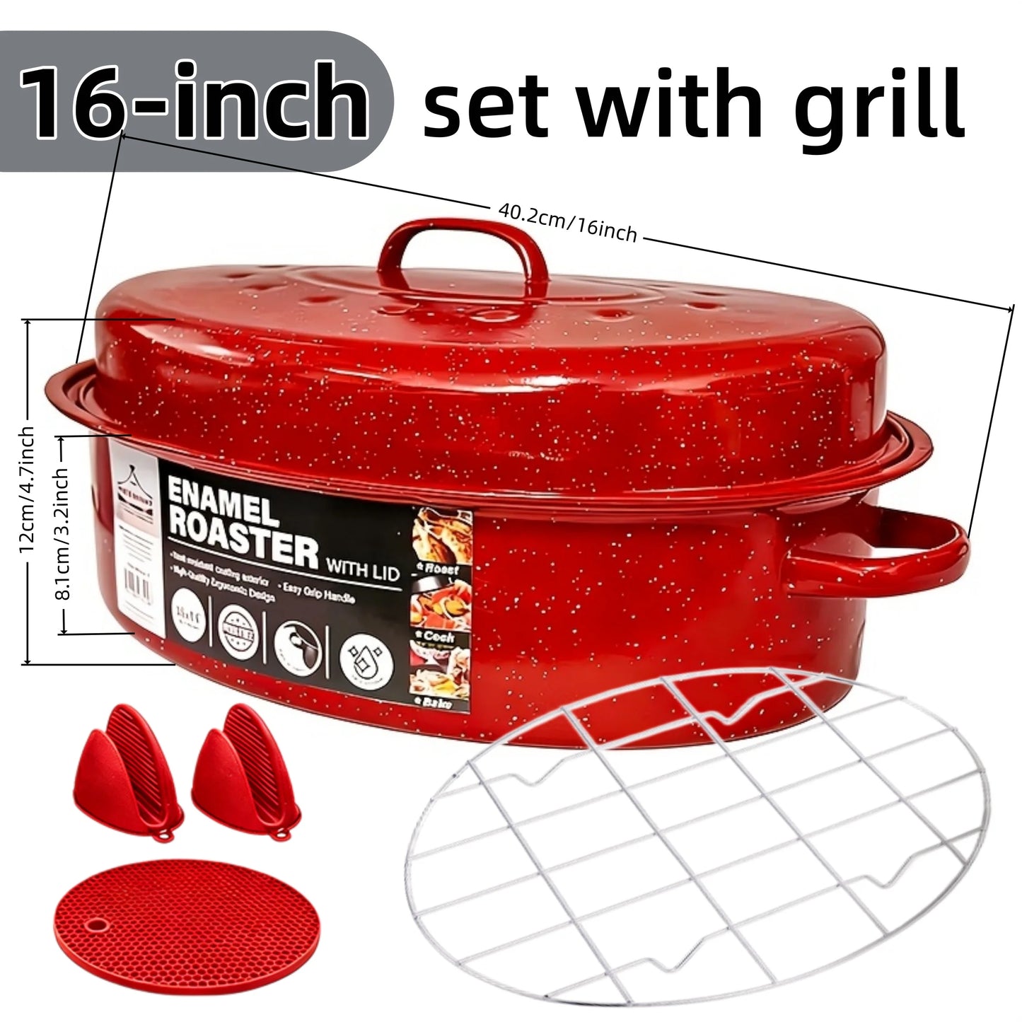 Enamel Carbon Steel Oval Roasting Pan With Lid For Turkey And Vegetables