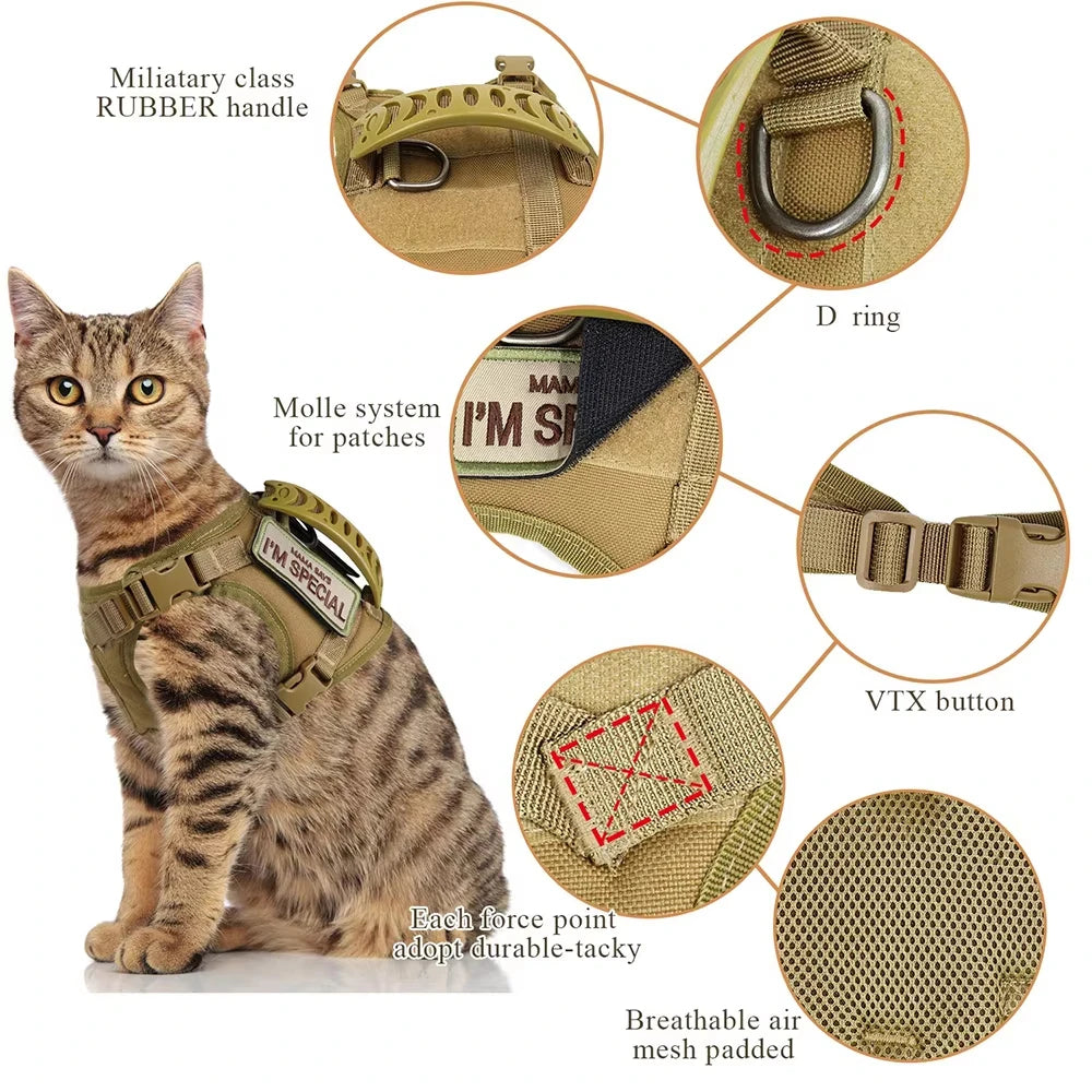 Tactical Cat Harness And Leash Set With Adjustable Straps For Pets