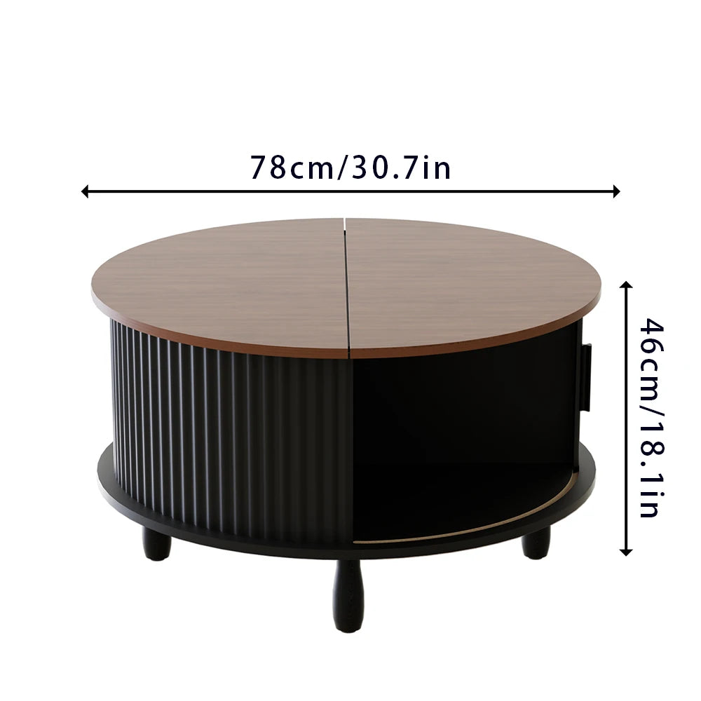 Modern Round Coffee Table With Curved Sliding Storage Door