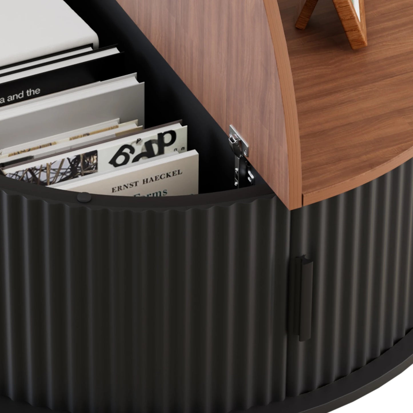 Modern Round Coffee Table With Curved Sliding Storage Door