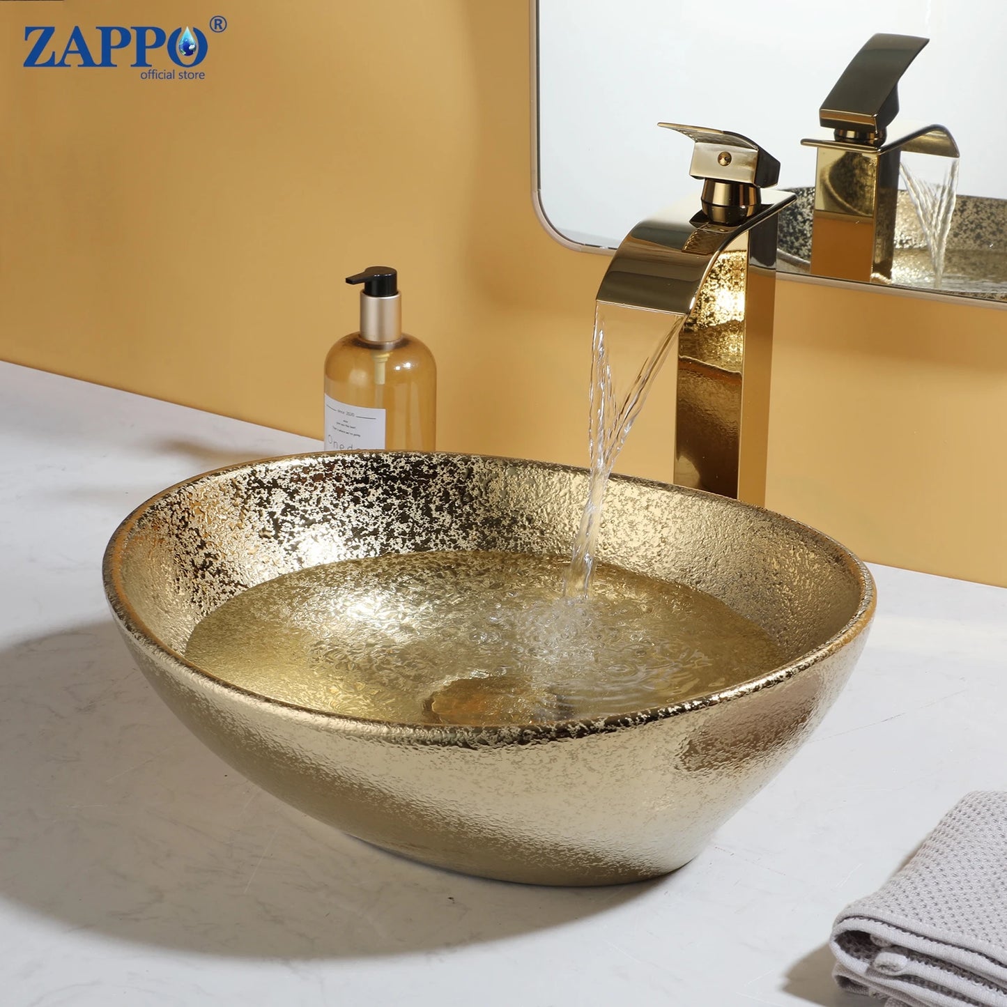 Mekkhal Ceramic Vessel Sink Set With Waterfall Faucet For Bathroom