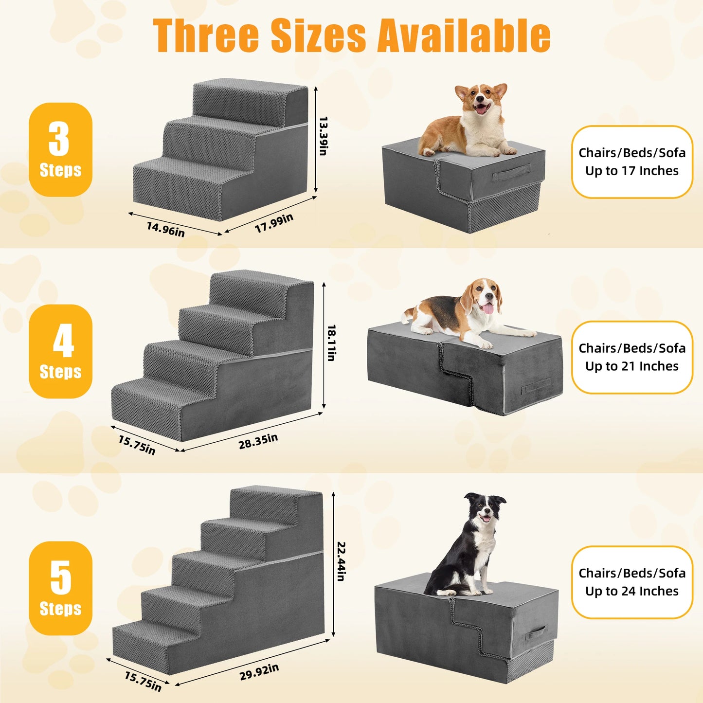 JHK 3-5 Step Right Angled Foam Dog Stairs For Home