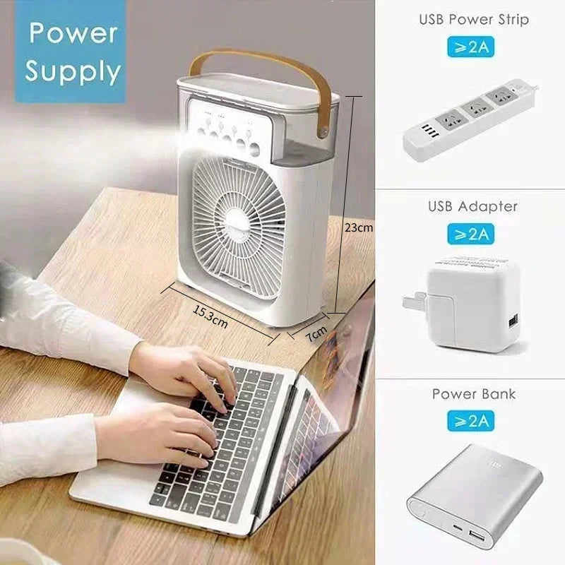 OIMG Multifunctional Humidifier Fan USB Portable Air Cooler Night Light