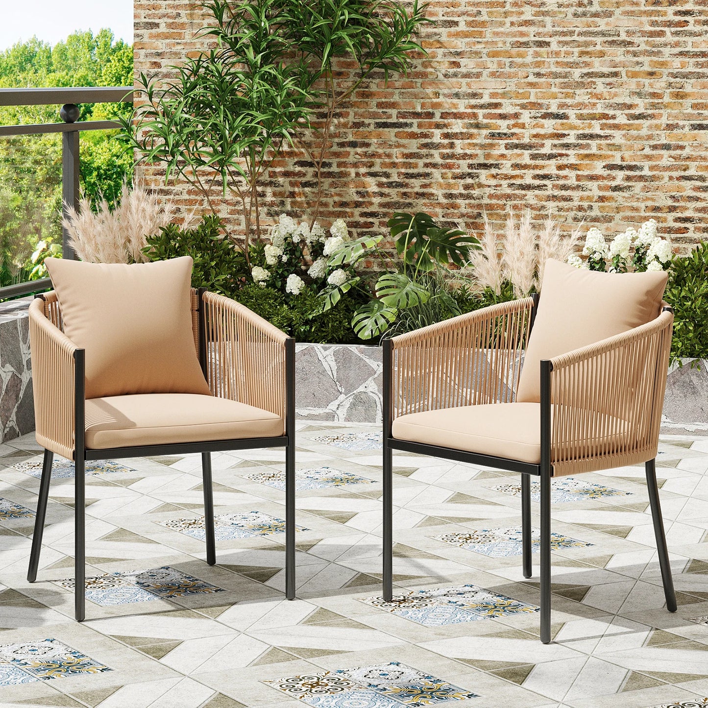 Set Of 2 Outdoor Rattan Wicker Patio Chairs For Garden