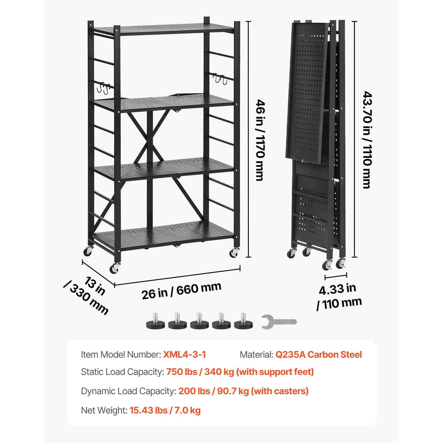 SucceBuy Foldable Wheeled Metal Storage Shelf For Garage And Kitchen
