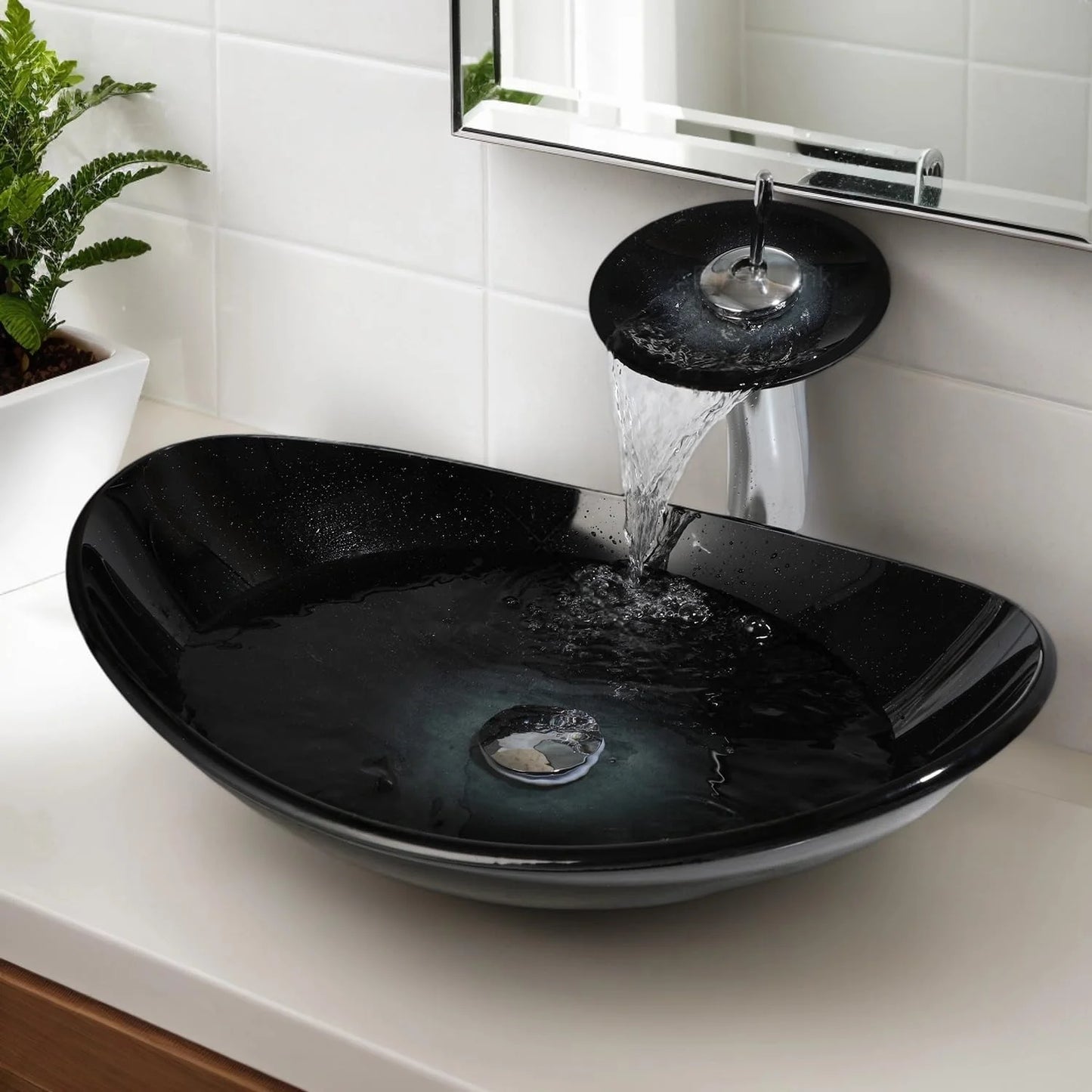 Sinlaku Glass Vessel Sink With Faucet And Drain For Bathroom