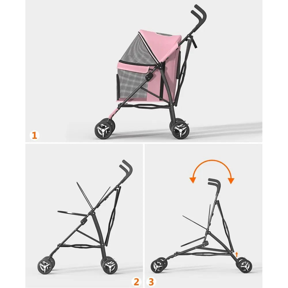 Portable Pet Stroller With Rear Wheel Brakes And Storage Basket