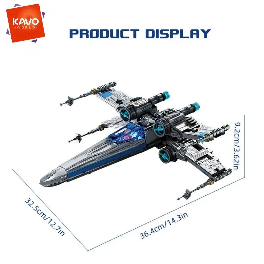 KAVOWORLD X Wing Space Fighter Building Blocks With LED Light