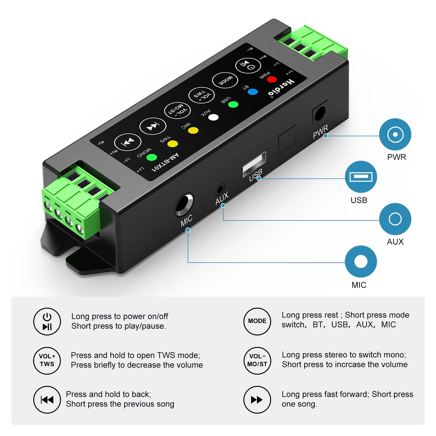 Herdio 4 Channel Bluetooth Amplifier 200W Power Output With USB