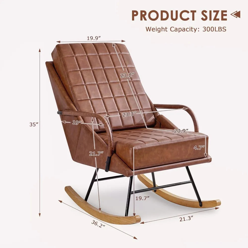 Nursery Rocking Chair Glider With High Backrest Upholstered Faux Leather