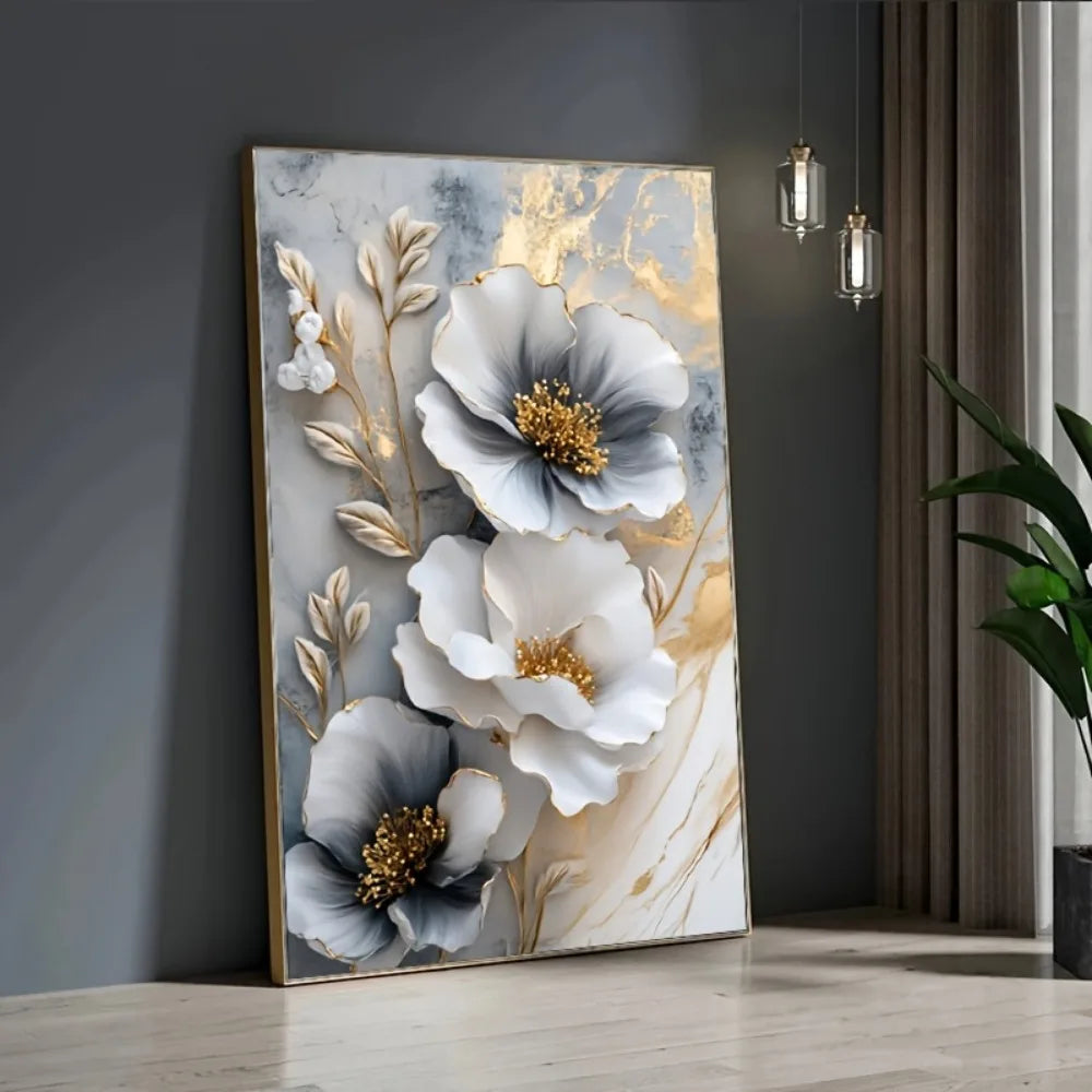 Modern Luxury Floral Canvas Mural Framed 3D Painting Living Room