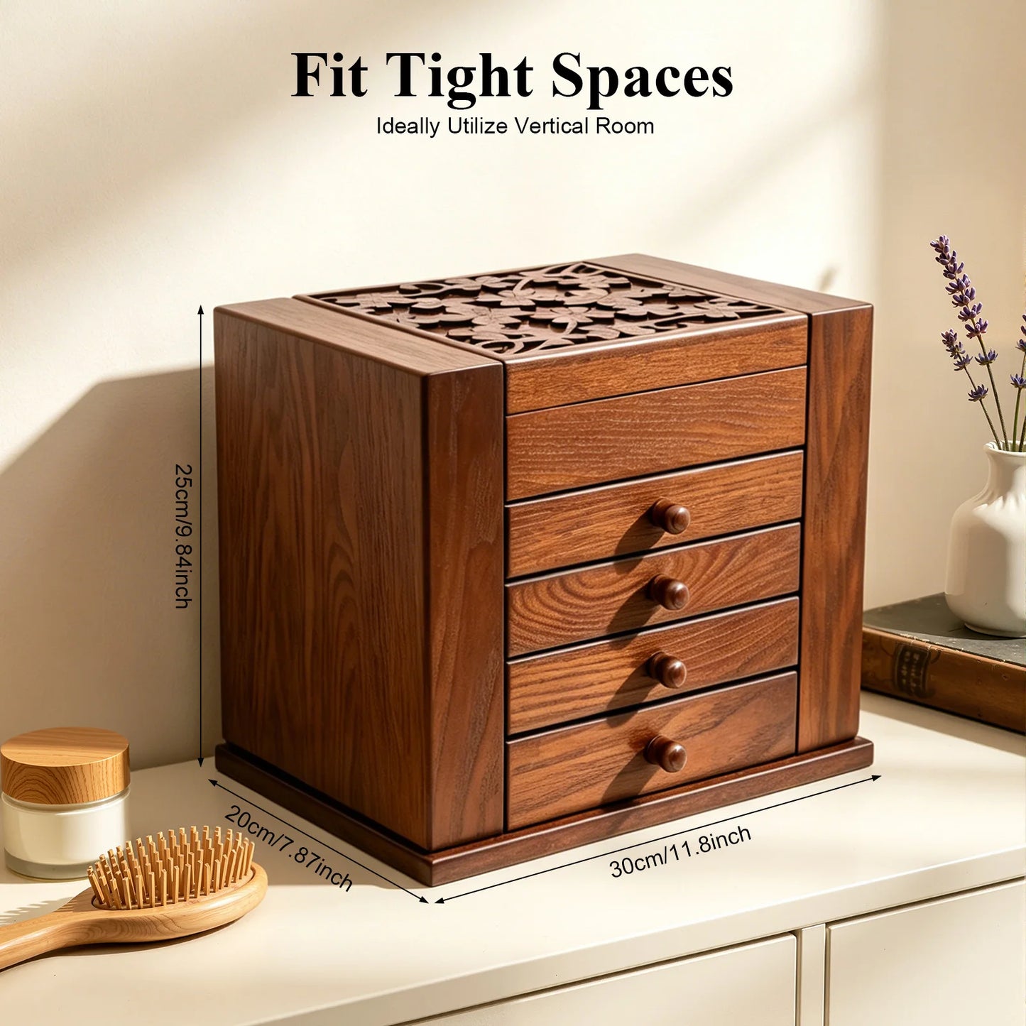 5 Layer Expandable Jewelry Box Featuring Built In Mirror Organizer