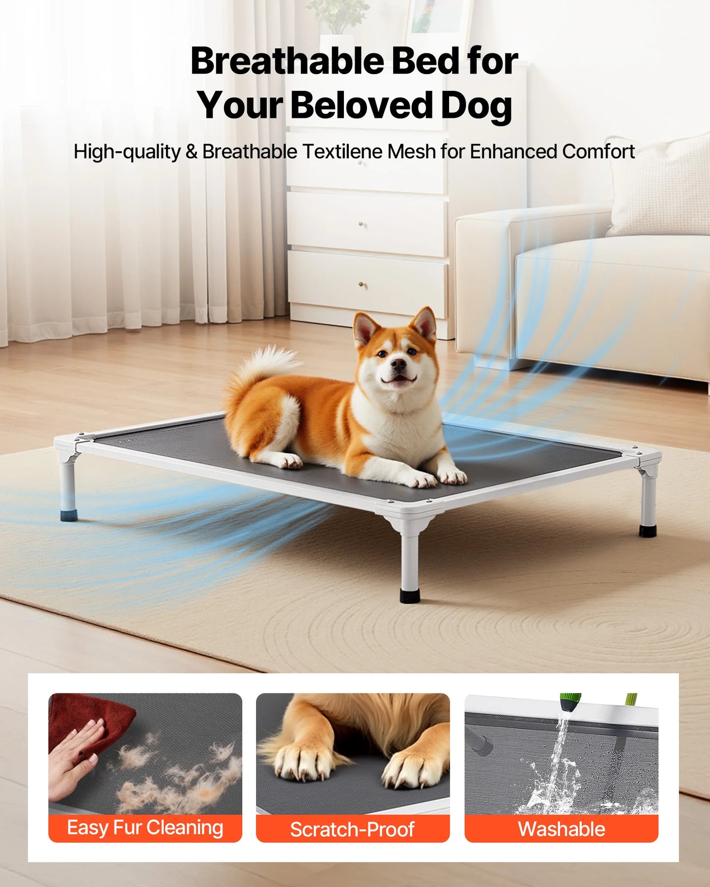 SucceBuy Elevated Dog Bed With Aluminum Frame And Textilene Mesh