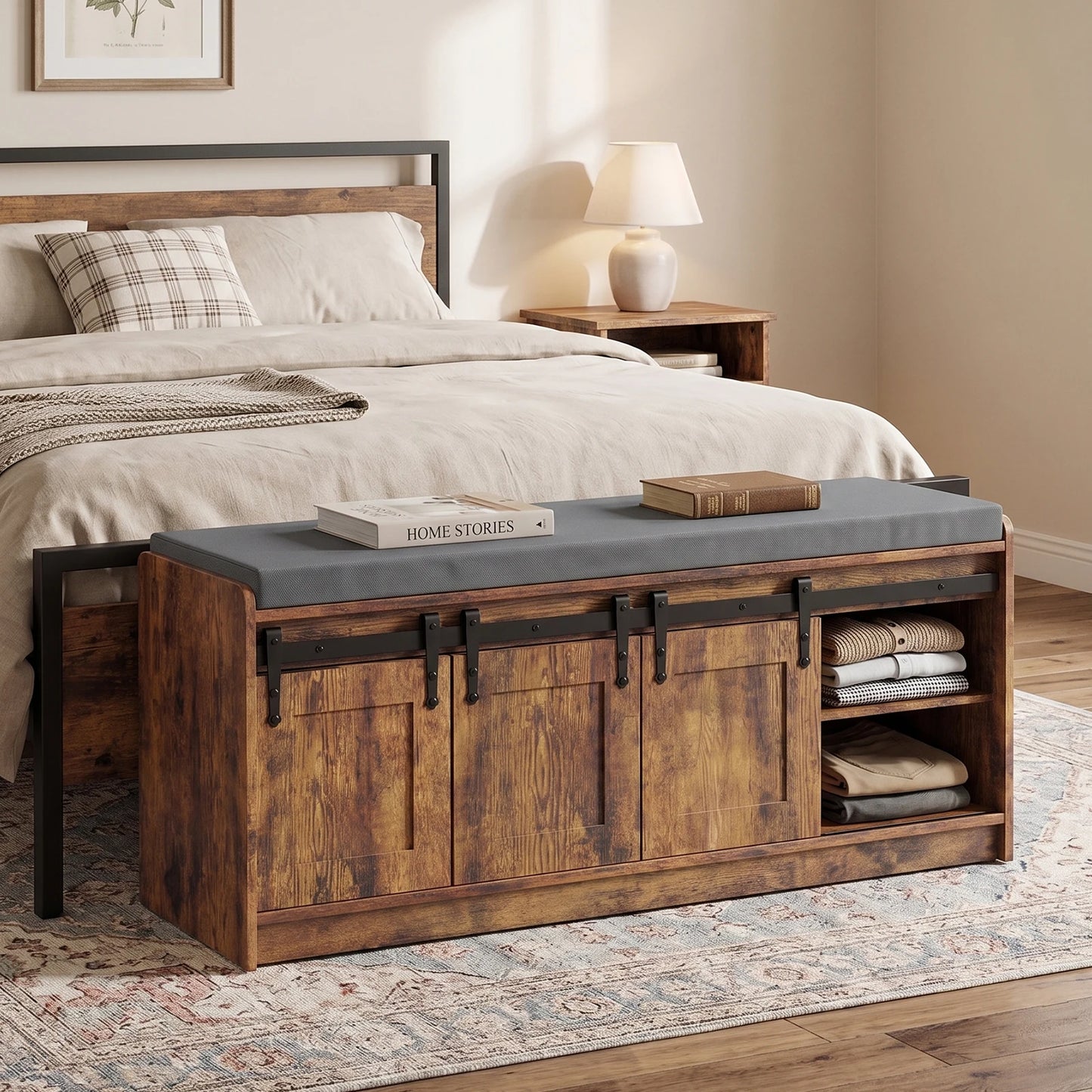 TinyNest Wooden Shoe Storage Bench With Soft Linen Cushion