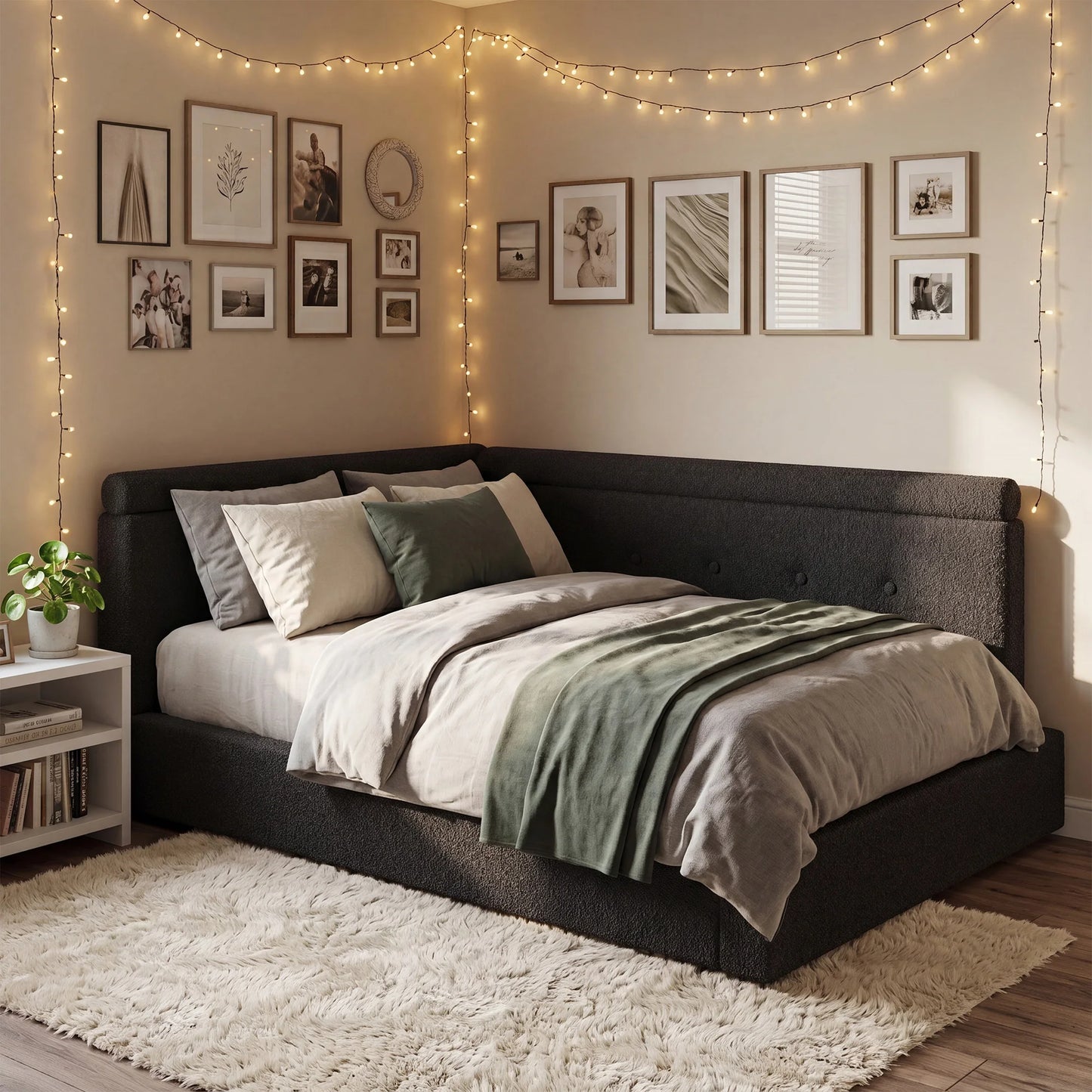 EnHomee L Shaped Cloud Bed Frame Anti Collision Foam Padding