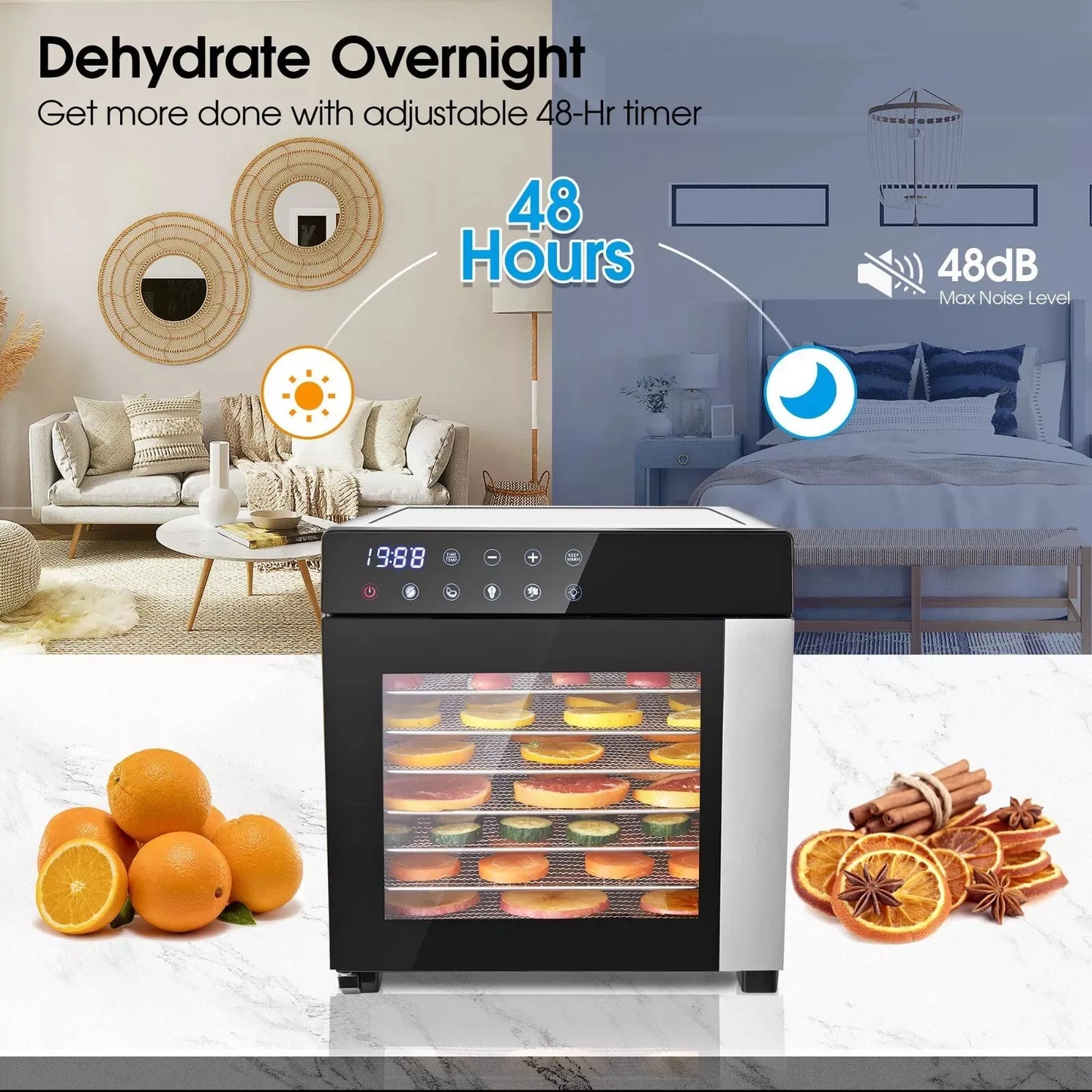 SNDOAS 8 Tray Stainless Steel Food Dehydrator 4 Presets 600W