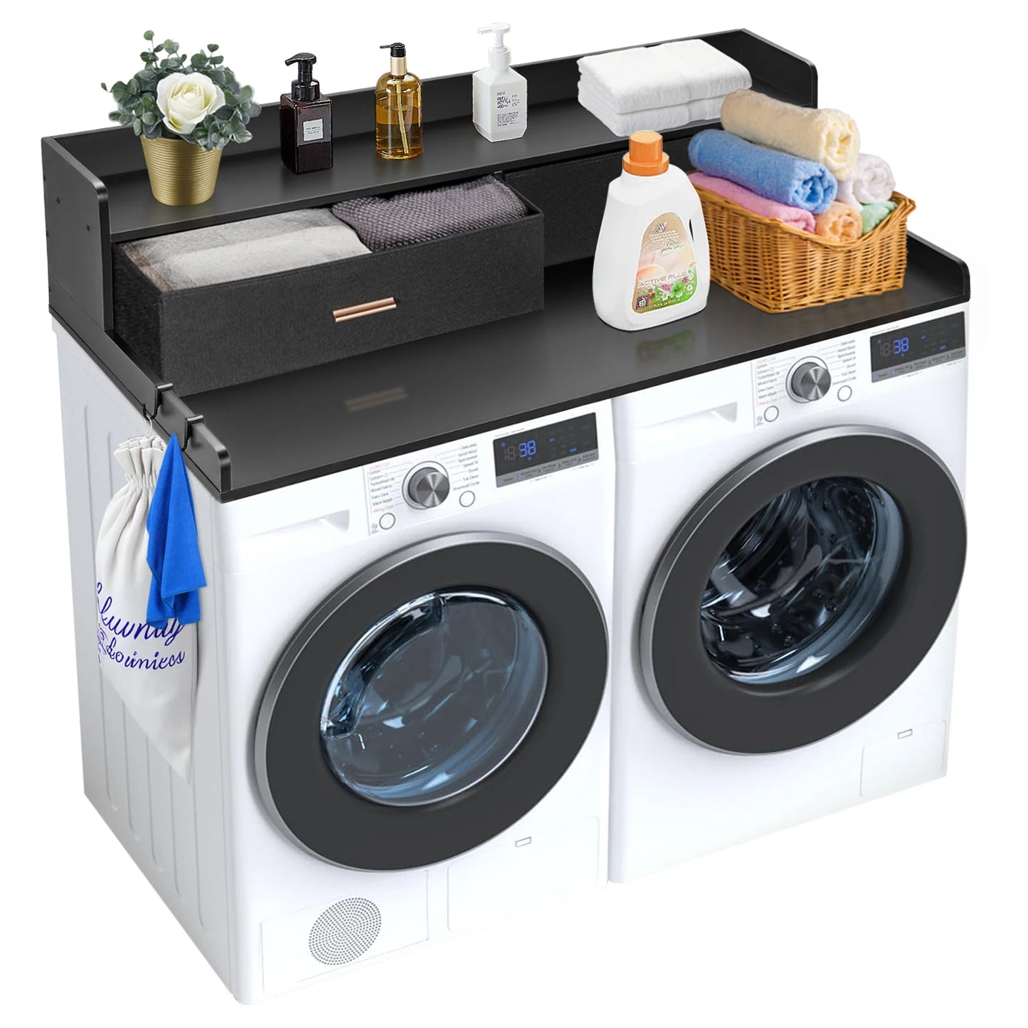 SucceBuy Washer Dryer Countertop With Storage Shelf
