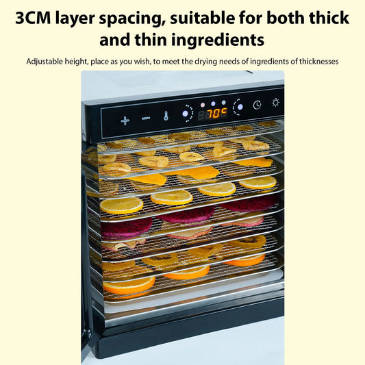 Stainless Steel Food Dehydrator With 8 Trays And LED Timer