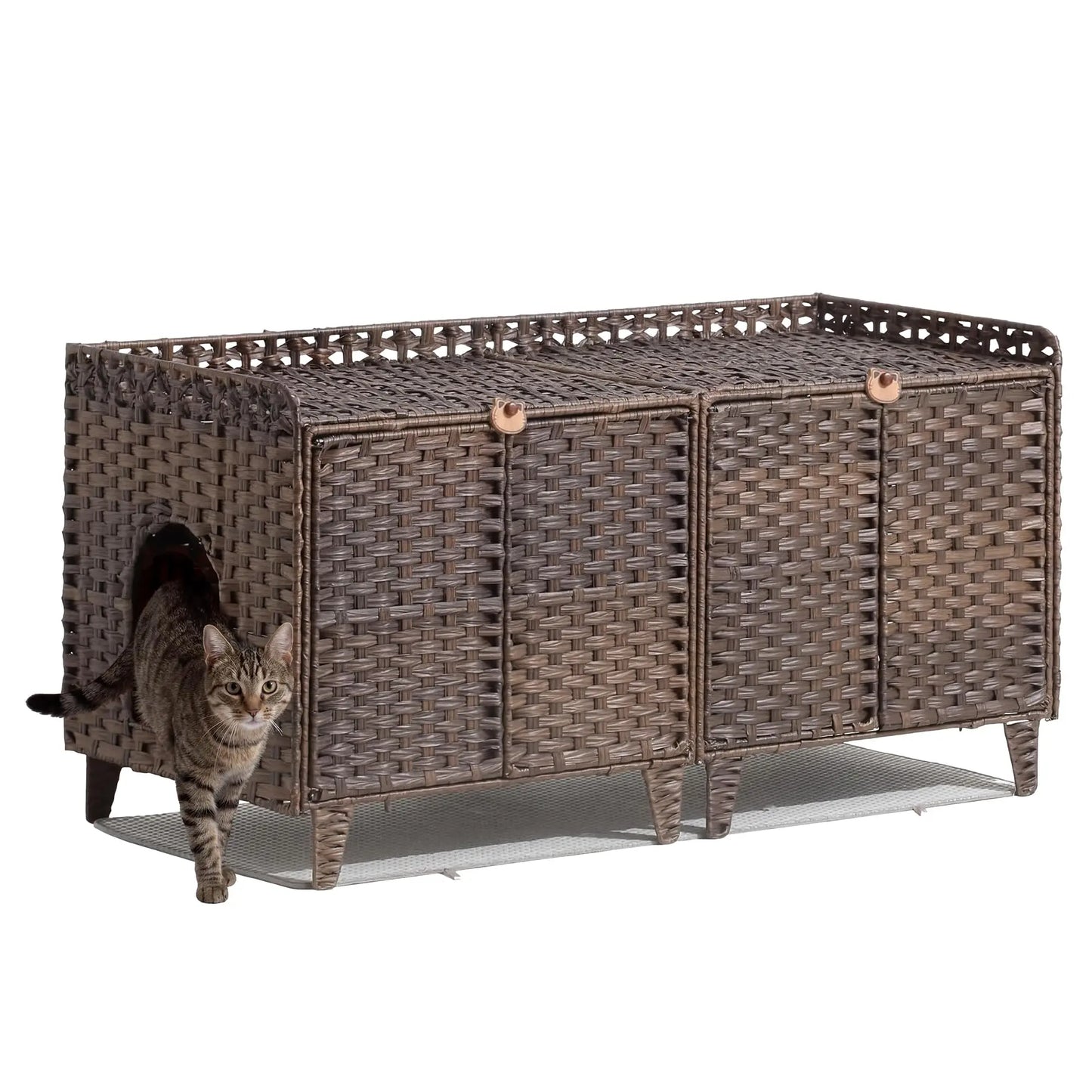 DishyKooker Rattan Double Door Cat Litter Box Enclosure