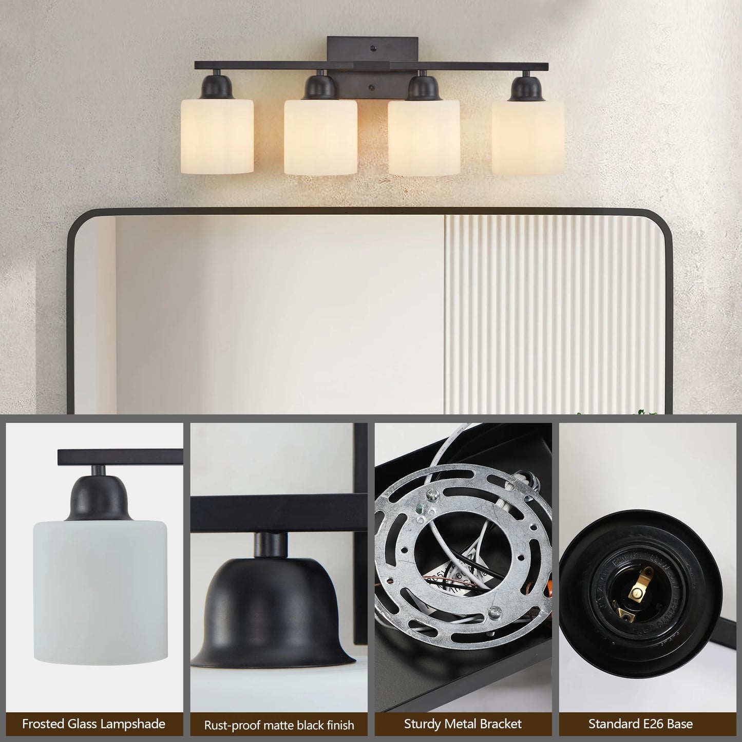 ARLGSITE Four-Light Vanity Light Fixture With Frosted Glass Shade