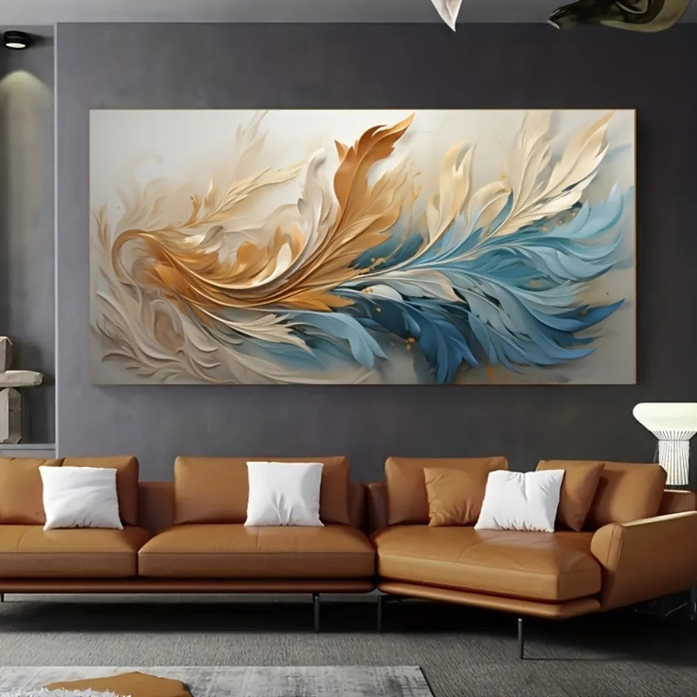 Modern Abstract Feather Canvas Art With Pine Frame