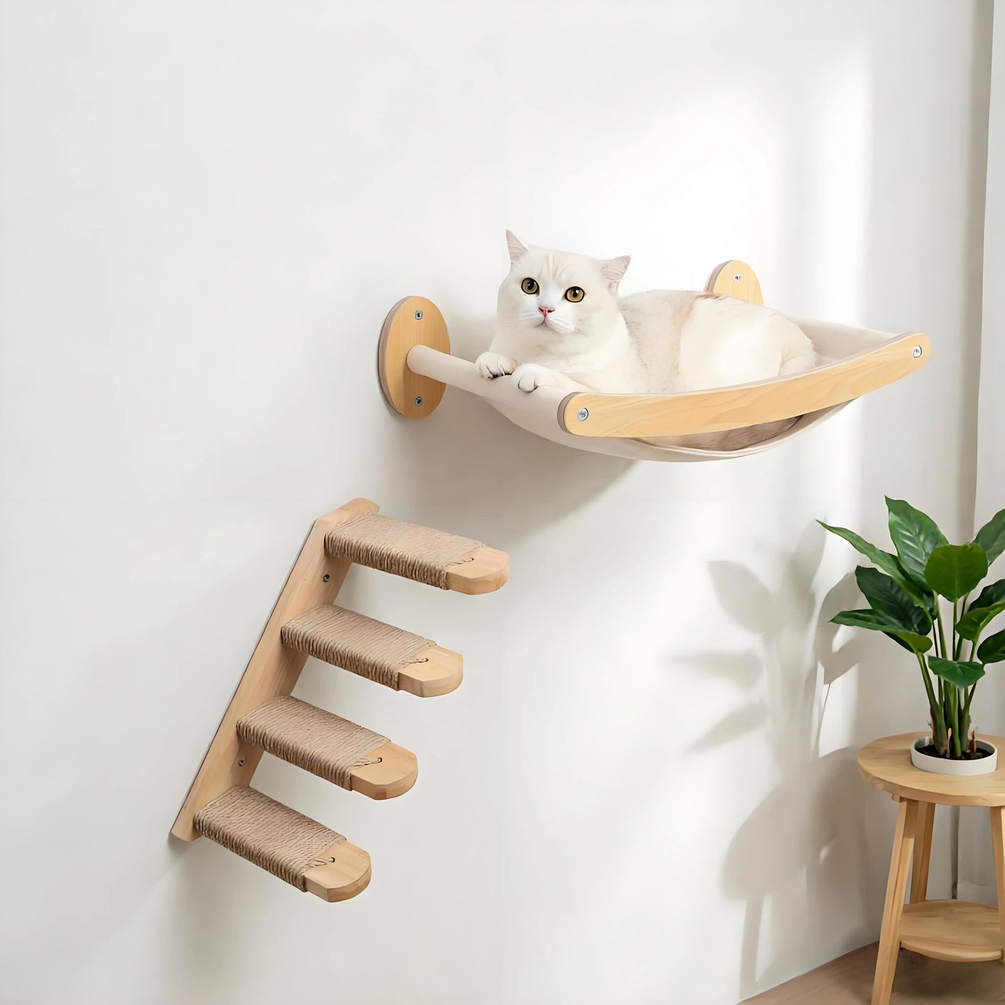 CWV Cat Wall Mounted Hammock And Stairway Climbing Shelf