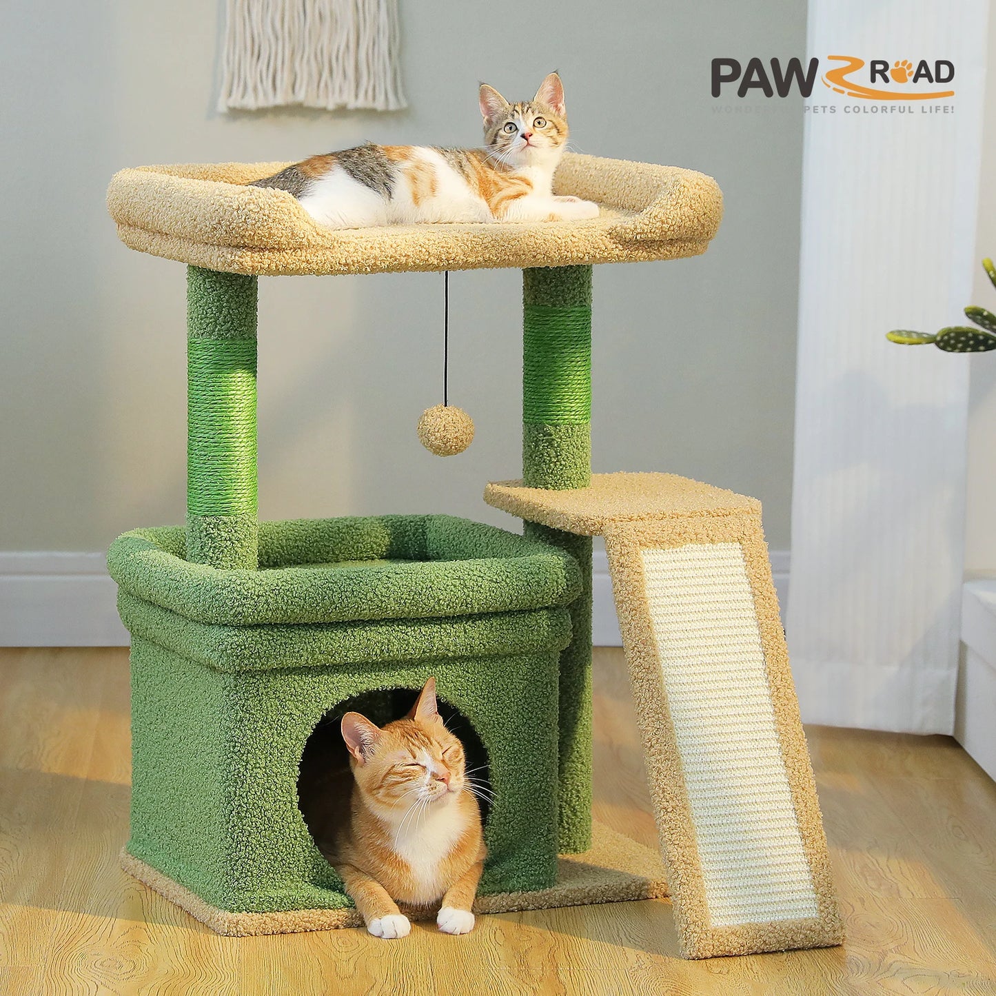 PAWZ Road Indoor Cat Tree Condo With Sisal Scratching Posts