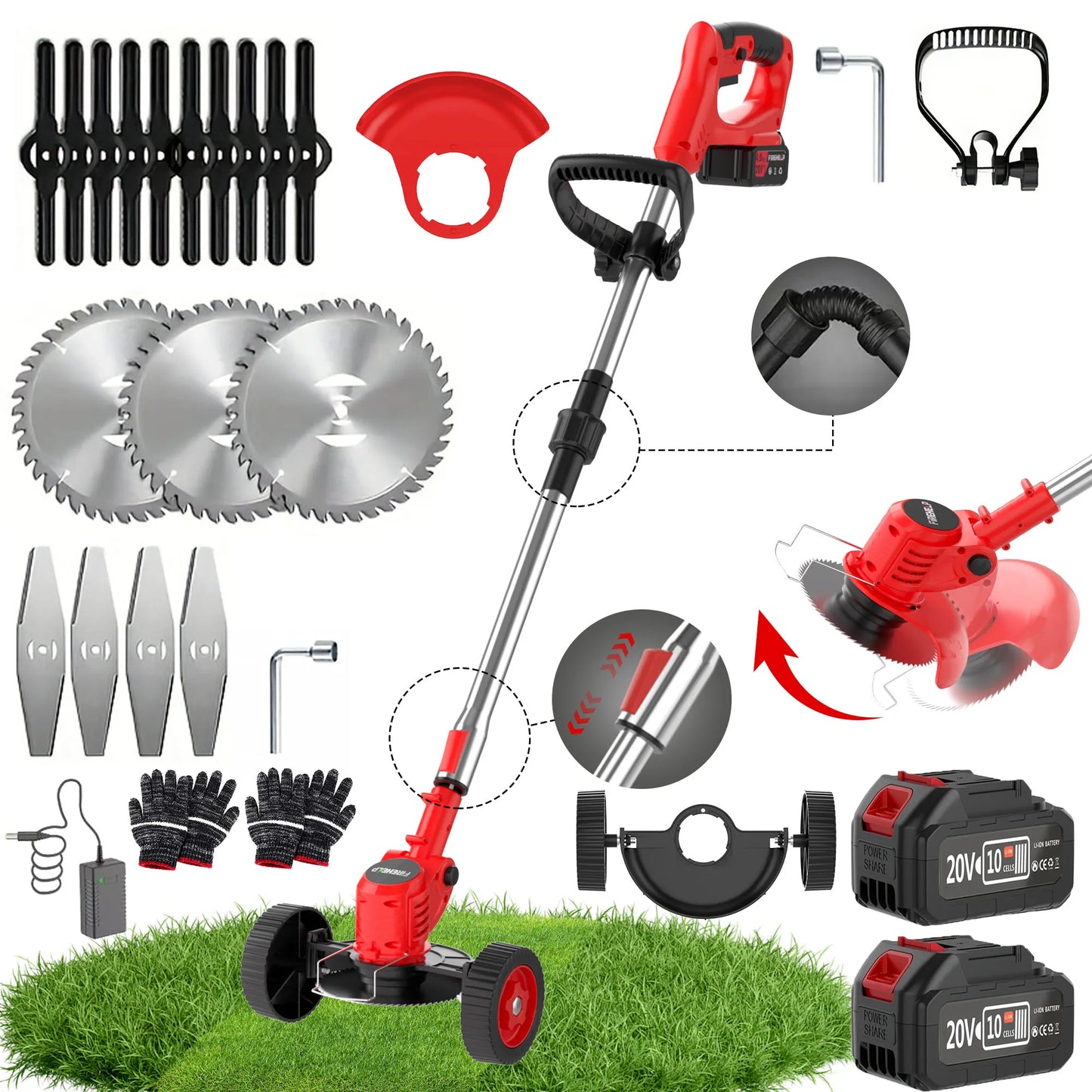 Firehelp 3-In-1 Cordless Weed Trimmer And Lawn Mower With Rotating Head