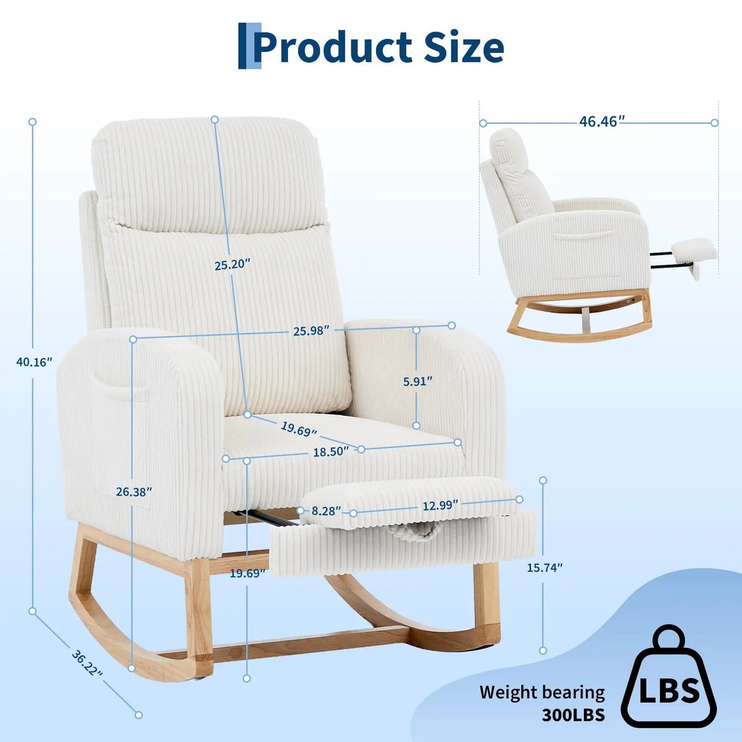 Modern Corduroy Nursery Glider Rocker Chair With Footrest