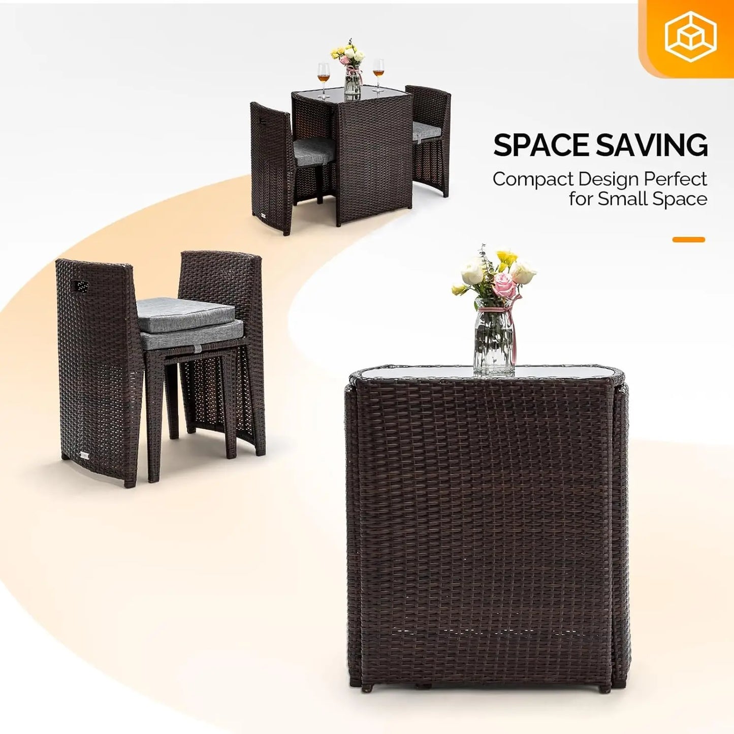 XIAOLANG 3 Piece Wicker Outdoor Patio Bistro Set With Glass Top Table