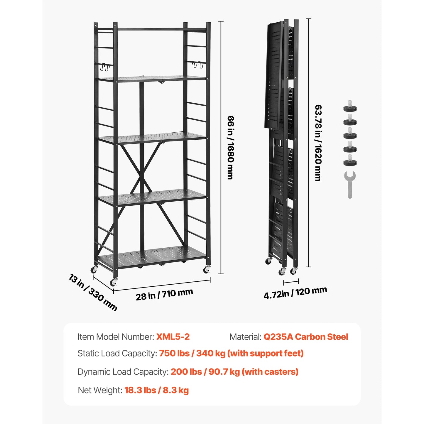 SucceBuy 6 Tier Folding Mobile Storage Shelf With Wheels