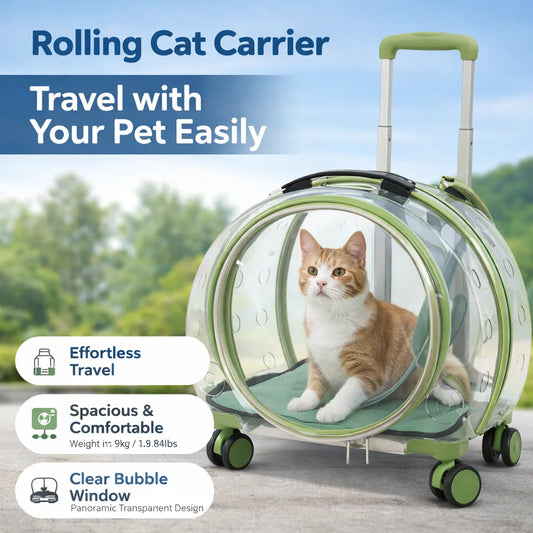 Rolling Cat Carrier With Wheels Telescopic Handle Pet Travel Bag